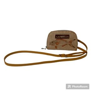 NANCYBIRD BAG ZIP AROUND WALLET CROSSBODY TAN LEATHER FISH PATTERN FABRIC